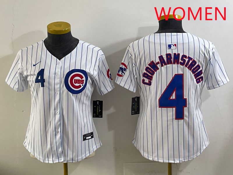 Women 2025 Chicago Cubs #4 Crow-Armstrong White Stripe Game Nike MLB Jersey style 4